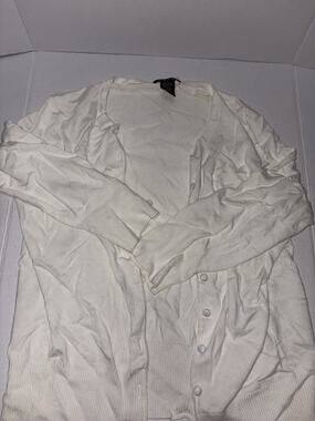 Audrey & Grace White Button-Fromt Knit Cardigan Rubbed Cuffs Size L